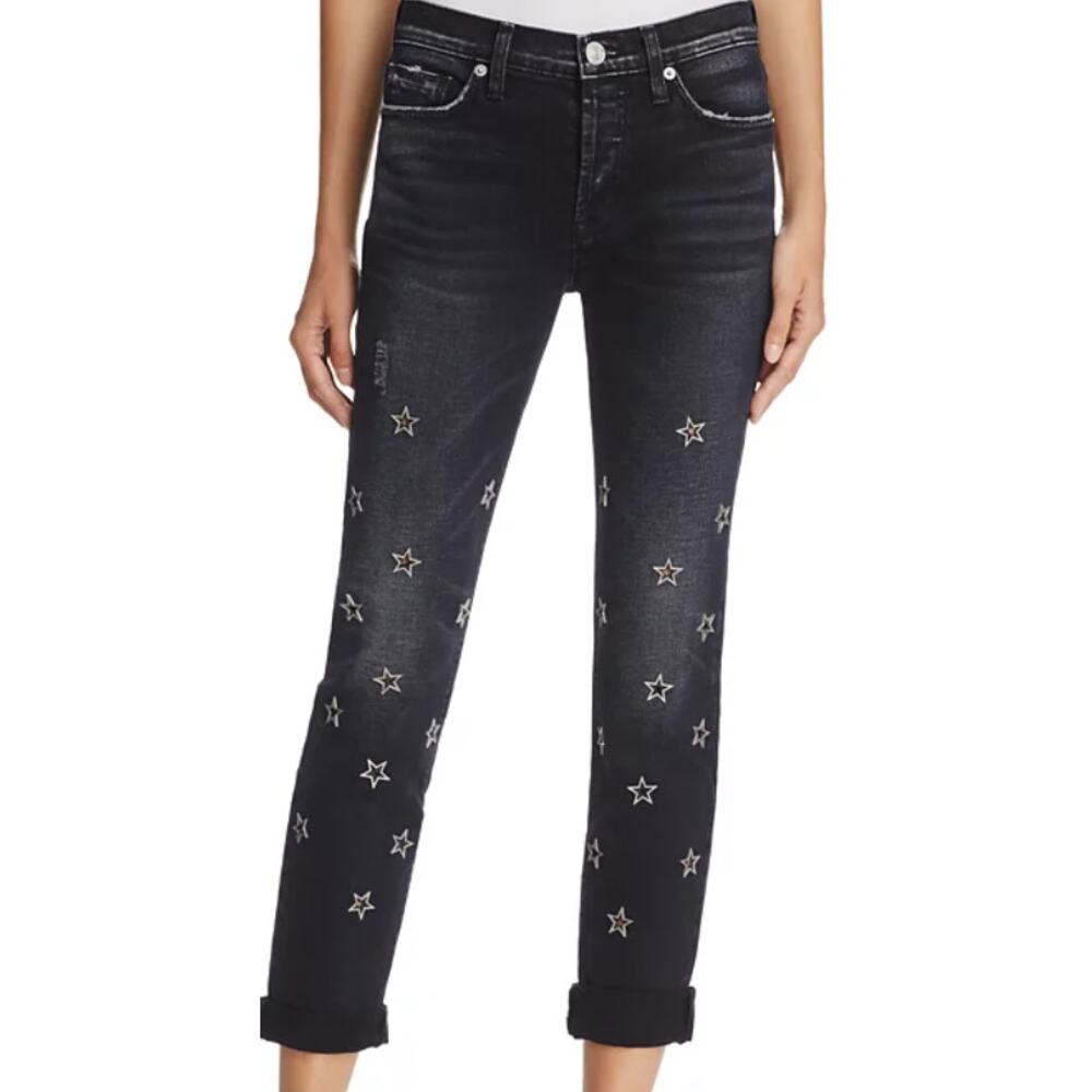 NEW Hudson 28 Riley Star Embellished Straight Jeans Black Wash Mythology Goth